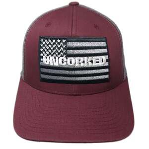 Yupoong Trucker Hat Red Gray One Size Uncorked Flag Patch Mesh Back Snapback